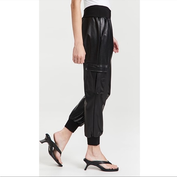 cinq a sept Pants - NWT Cinq a sept Faux Leather Giles Black Cargo Jogger Pants, Size Medium